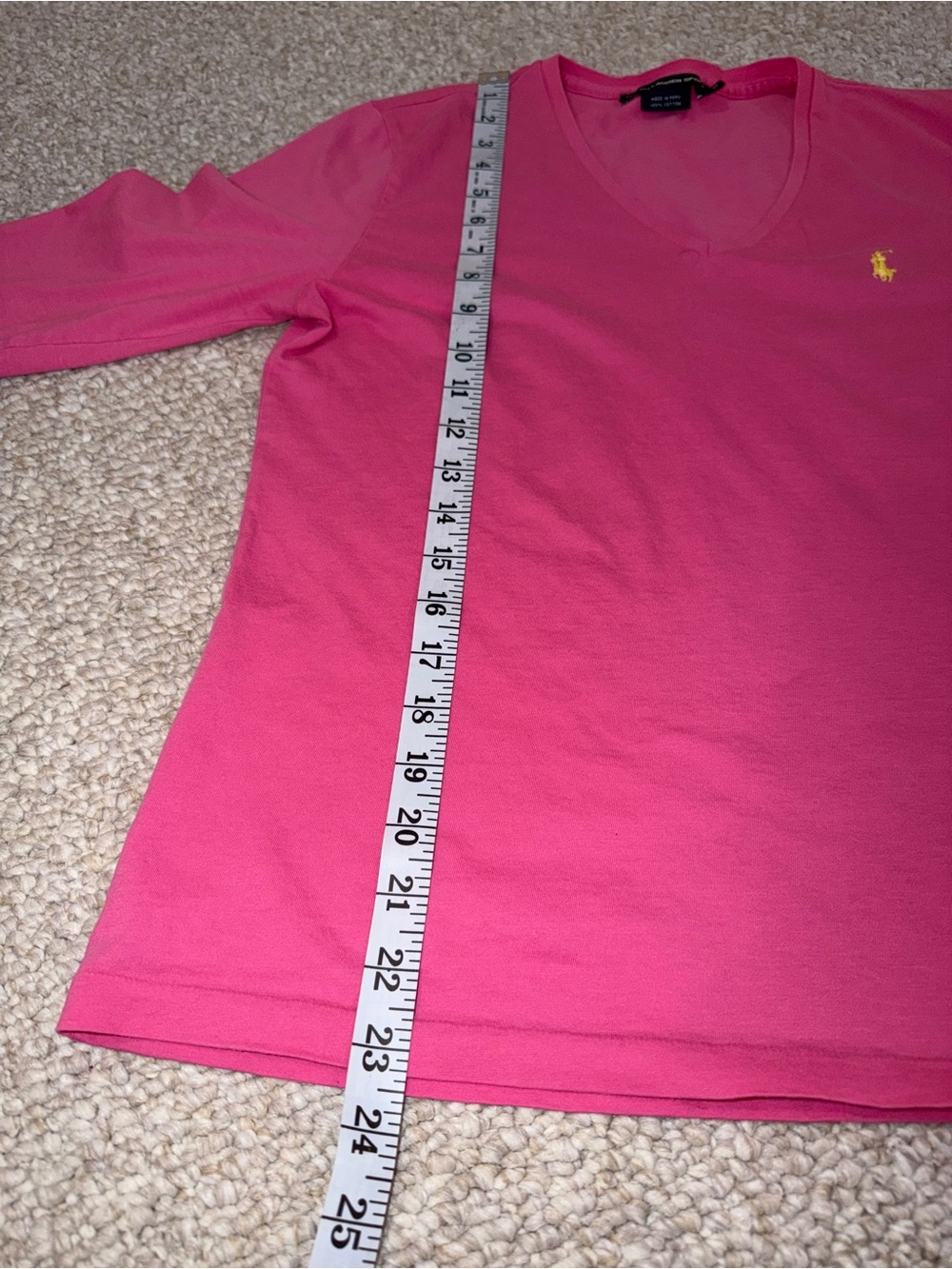 Ralph Lauren Sport Pink 100% Cotton Long Sleeve V-Neck Tee Medium - Picture 6 of 8